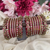 Vriksham Elegant Rani Pink & Glass Bangle Set With Kundan Accents Silk Thread Bangle Set-G19890