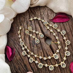 Elegant 2 Layer Aqua Green AD Stone Short Neckpiece-Tear drop-G12835