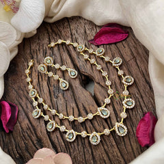 Elegant 2 Layer Aqua Green AD Stone Short Neckpiece-Tear drop-G12835