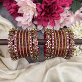 Vriksham Maroon & Gold Bridal Bangle Set with Kundan Floral Design and Sparkling Stone Silk Thread Bangle Set-G19891