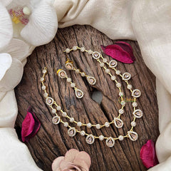 Elegant 2 Layer Baby Pink AD Stone Short Neckpiece-Tear drop-G12836