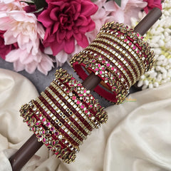 Vriksham Mirror Work & Kundan Bridal Glass Bangle Floral Kundan Stone Silk Thread Bangle Set-G19892