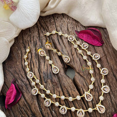 Elegant 2 Layer Baby Pink AD Stone Short Neckpiece-Tear drop-G12836