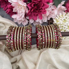 Vriksham Mirror Work & Kundan Bridal Glass Bangle Floral Kundan Stone Silk Thread Bangle Set-G19892