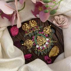 Gold Look Alike Jadau Kundan Ganpati Peandant Choker-Green-J2487