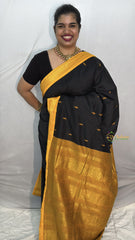 Vriksham Black With Yellow Border-Kalyani Cotton Saree-VS4551