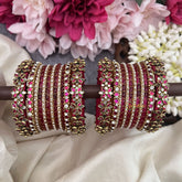 Vriksham Pink & Gold Stone Glass Bangle Set with Kundan Floral Work Silk Thread Bangle Set-G19895