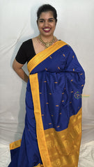 Vriksham Blue With Yellow Border-Kalyani Cotton Saree-VS4573
