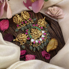 Gold Look Alike Jadau Kundan Ganpati Peandant Choker-Green-J2487