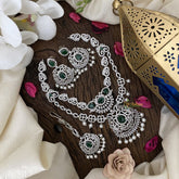 Vriksham Bridal Layered American Diamond Short Neckpiece-Green-G16873