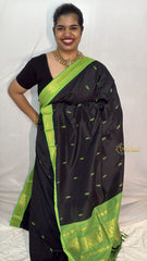 Vriksham Black With Light Green Border-Kalyani Cotton Saree-VS4559