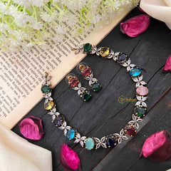 Simple Navrathna Victorian Diamond Neckpiece-VV1754