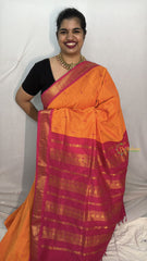 Vriksham Mango Color With Rani Pink Border-Kalyani Cotton Saree-VS4579