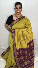 Vriksham Mustard With Purple Border-Kalyani Cotton Saree-VS4563
