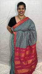 Vriksham Bluish Grey With Rani Pink Border-Kalyani Cotton Saree-VS4568