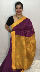 Vriksham Purple With Mustard Yellow Border-Kalyani Cotton Saree-VS4564