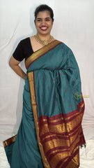 Vriksham Teal With Maroon Border-Kalyani Cotton Saree-VS4569