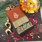 Vriksham Burnt Orange Bridal Design & With Gold Zari Pallu Pure Silk Saree-VS5135