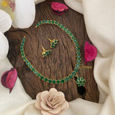 Vriksham Simple American Diamond Choker with Flower Pendant-Green-G16861