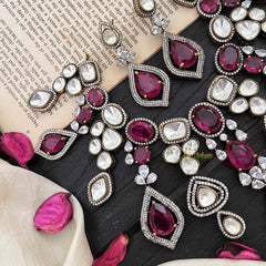 Ruby Red Victorian Diamond Choker Short Neckpiece -VV1214