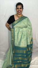 Vriksham Light Mint Green With Bule Border-Kalyani Cotton Saree-VS4570