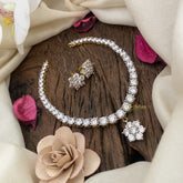 Vriksham Simple Gold & White Tone American Diamond Flower Pendant Neckpiece-G16862