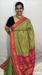 Vriksham Pastel Green With Dark Pink Border-Kalyani Cotton Saree-VS4576