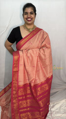 Vriksham Light pink With Red Border-Kalyani Cotton Saree-VS4554
