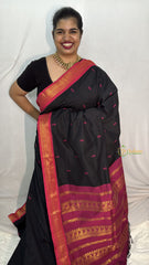 Vriksham Black With Pink Border-Kalyani Cotton Saree-VS4552