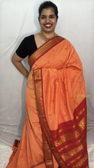 Vriksham Orange With Red Border-Kalyani Cotton Saree-VS4555