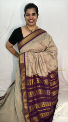 Vriksham Gray Base With Purple Border-Kalyani Cotton Saree-VS4578