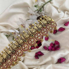 Vriksham Exquisite Premium Red White Stone Coin Style Peacock Hipbelt-Gold Bead-G20513