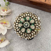 Vriksham Designer Green Coted Pear Crystal Design Gold Tone Hair Bun Cage Accessory-H1225