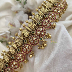 Vriksham Exquisite Premium Red White Stone Coin Style Peacock Hipbelt-Gold Bead-G20513