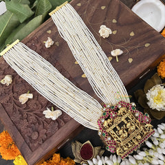 Vriksham Lakshmi Pendant 10 Layer Pearl Beaded Maala neckpiece-Aqua Green Bead-J3363