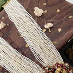 Vriksham Lakshmi Pendant 10 Layer Pearl Beaded Maala neckpiece-Aqua Green Bead-J3363