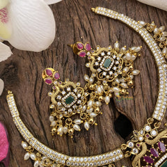 Premium AD Stone Pendant Hasli Choker-Rice Pearls-G12090