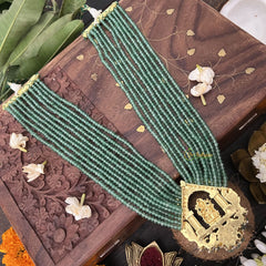 Vriksham Shree Ganesh Pendant 10 Layer Green Beaded Maala neckpiece-Aqua Green Bead-J3361