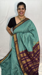 Vriksham Sky Color With Dark Purple Border-Vairaoosi Podi Kattam-Kalyani Cotton Saree-VS4595