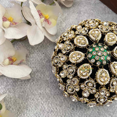 Vriksham Traditional Emerald Green Centerpiece Juda Net With Hair Bun Cage Accessory-H1273