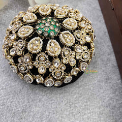 Vriksham Traditional Emerald Green Centerpiece Juda Net With Hair Bun Cage Accessory-H1273