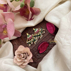 Vriksham Temple Inspired With Pearls & Kundan Jadau Press Bugadi-Red Green & White-J3759