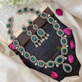 Premium Green Victorian Diamond Pendant Neckpiece - VV1338