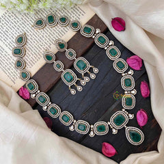 Premium Green Victorian Diamond Pendant Neckpiece - VV1338