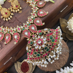 Vriksham Designer Maanga Style Kundan Jadau Neckpiece-Pearl-J3369