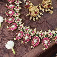 Vriksham Designer Maanga Style Kundan Jadau Neckpiece-Pearl-J3369