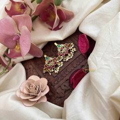 Vriksham Half Moon Style Kundan Jadau Press Bugadi-Red Green & White-Pearls-J3760