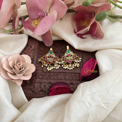 Vriksham Half Moon Style Kundan Jadau Press Bugadi-Red Green & White-Pearls-J3760