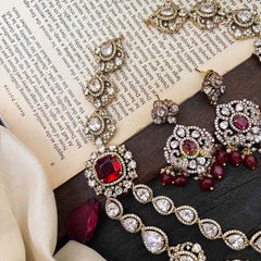Royal 2 Layer Ruby Red Victorian Diamond Neckpiece-Red Bead-VV1772