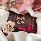 Vriksham Elegant Anvika Floral Kundan Jadau Press Bugadi-Red White & Green-Pearls-J3767